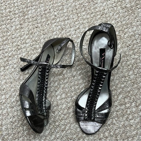 Nina strappy metal gray silver black heels size 10 - Picture 1 of 7